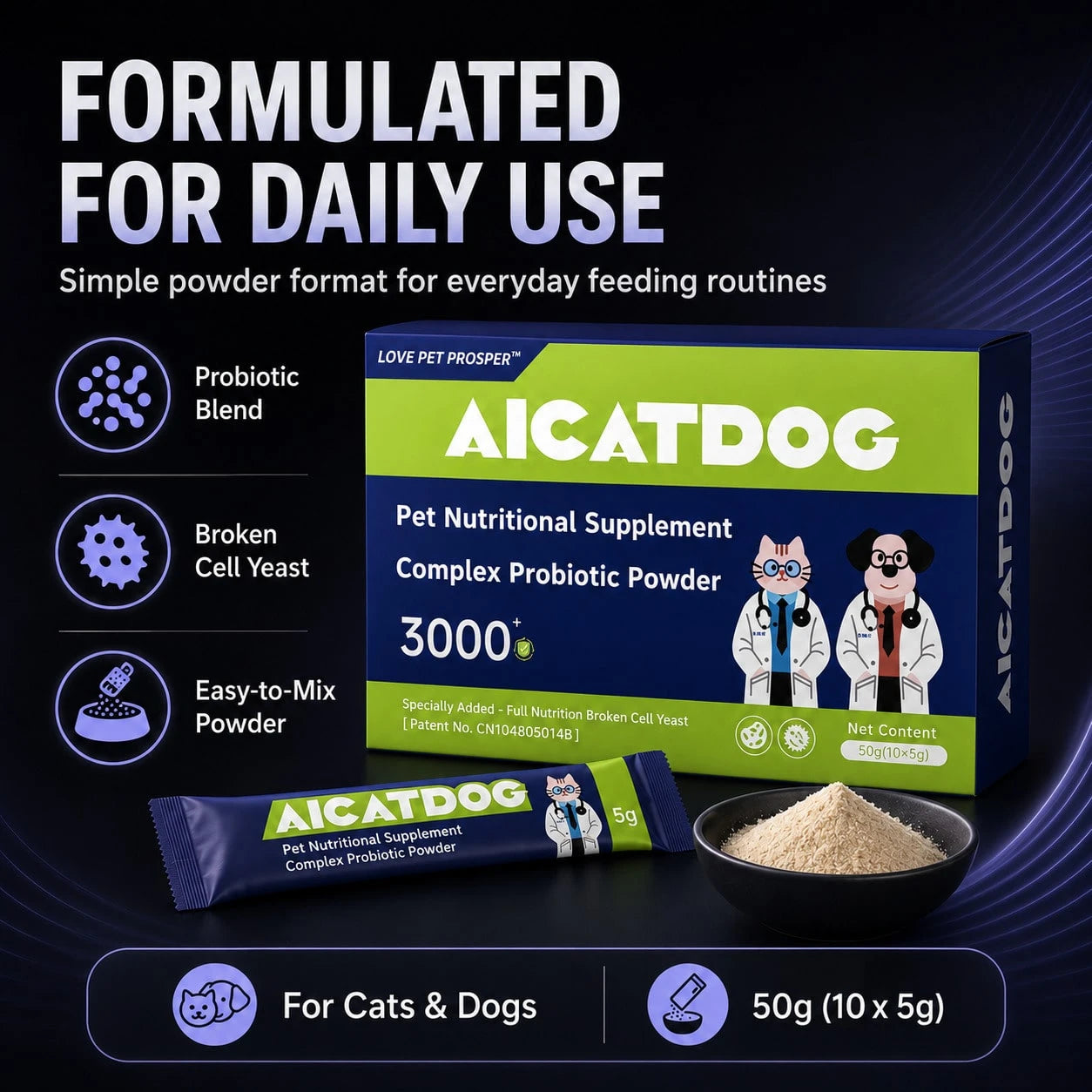 [LOVE PET PROSPER] Probiotic Powder, Daily Intestinal Care Supplement For Dogs And Cats,Nourishes Pet Intestines, Supports Pet Health, Daily Probiotic Supplement Suitable For All PetBreeds.