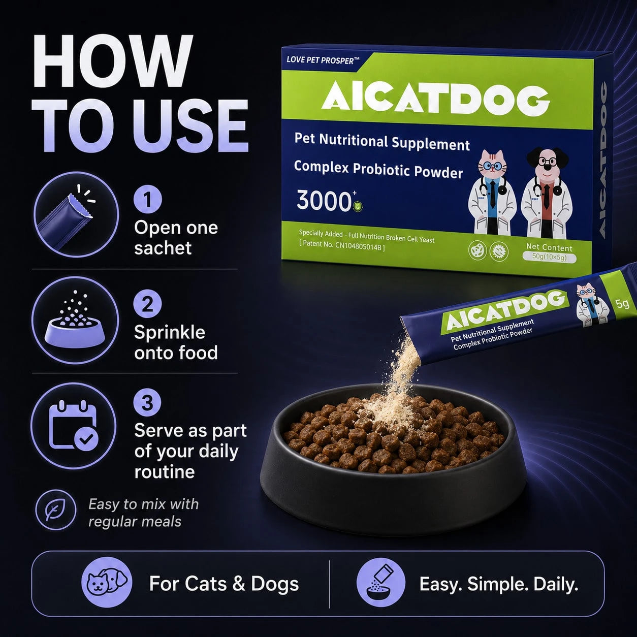 [LOVE PET PROSPER] Probiotic Powder, Daily Intestinal Care Supplement For Dogs And Cats,Nourishes Pet Intestines, Supports Pet Health, Daily Probiotic Supplement Suitable For All PetBreeds.