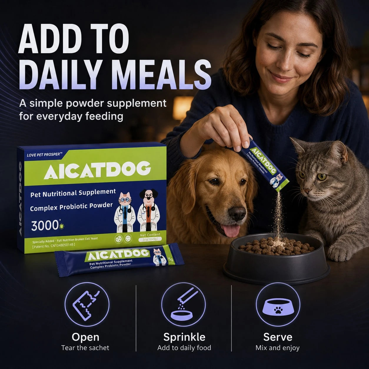 [LOVE PET PROSPER] Probiotic Powder, Daily Intestinal Care Supplement For Dogs And Cats,Nourishes Pet Intestines, Supports Pet Health, Daily Probiotic Supplement Suitable For All PetBreeds.