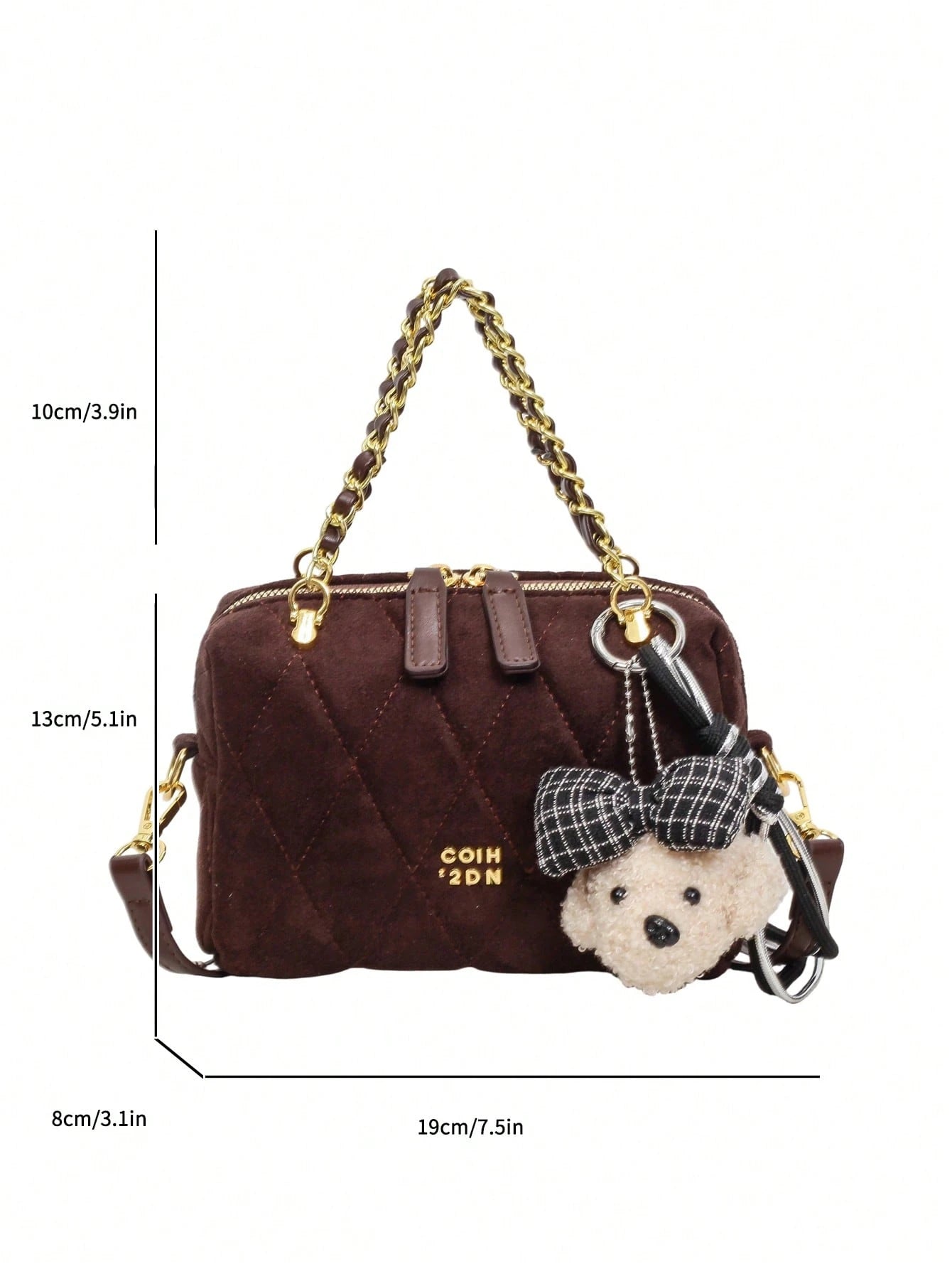 low tea 1pc Minimalist Fashion Square PU Fabric Handbag, Suitable For Commuting, Shopping, Etc. (With Pendant)