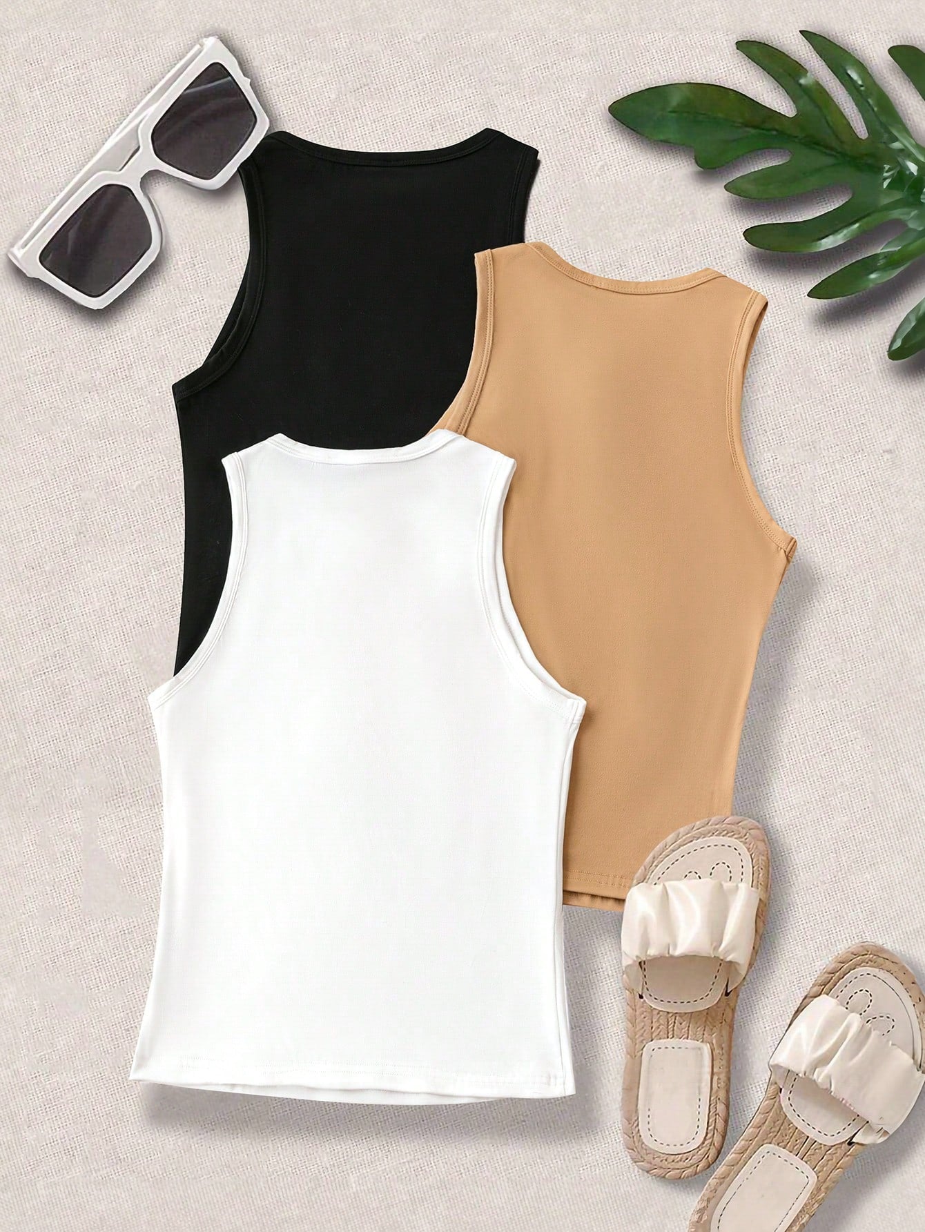 LUNE Plus Size Women Solid Color Round Neck Casual Tank Top