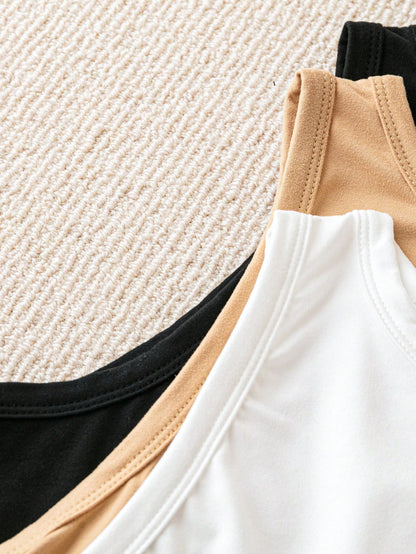 LUNE Plus Size Women Solid Color Round Neck Casual Tank Top