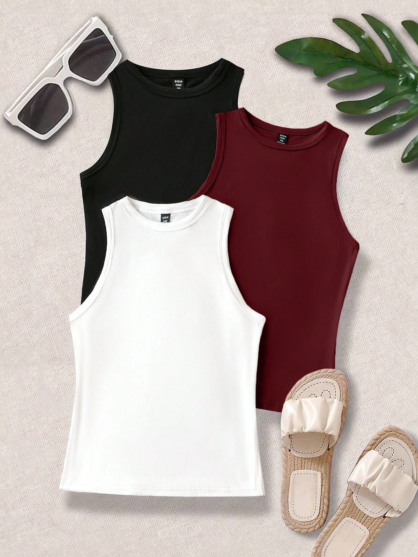 LUNE Plus Size Women Solid Color Round Neck Casual Tank Top
