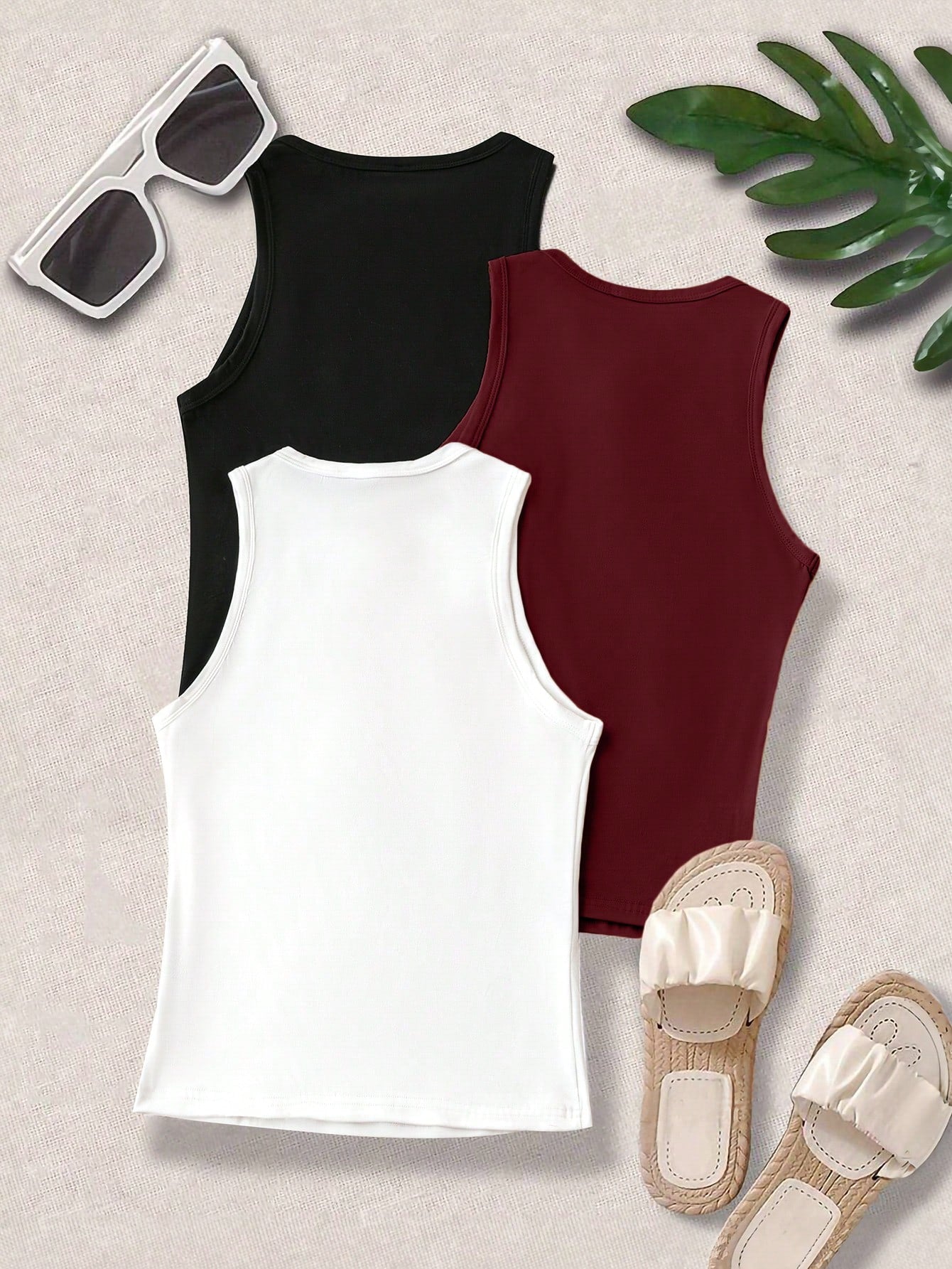 LUNE Plus Size Women Solid Color Round Neck Casual Tank Top