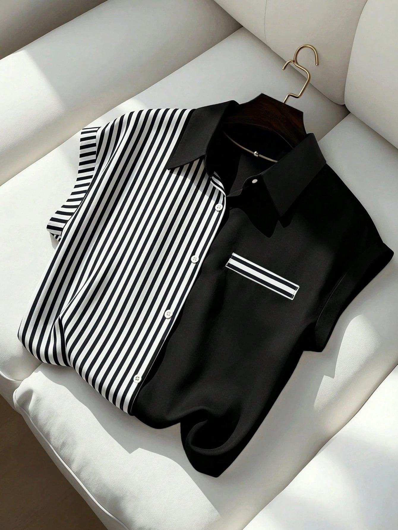 LUNE Women's Blouse, Women's Spring/Summer New Blouse, Summer, Women's Commuter Style Blouse, Casual Striped Loose Fit Button-Front Blouse, Fashion Casual Commuter Style Daily Casual Wear