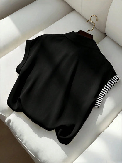 LUNE Women's Blouse, Women's Spring/Summer New Blouse, Summer, Women's Commuter Style Blouse, Casual Striped Loose Fit Button-Front Blouse, Fashion Casual Commuter Style Daily Casual Wear