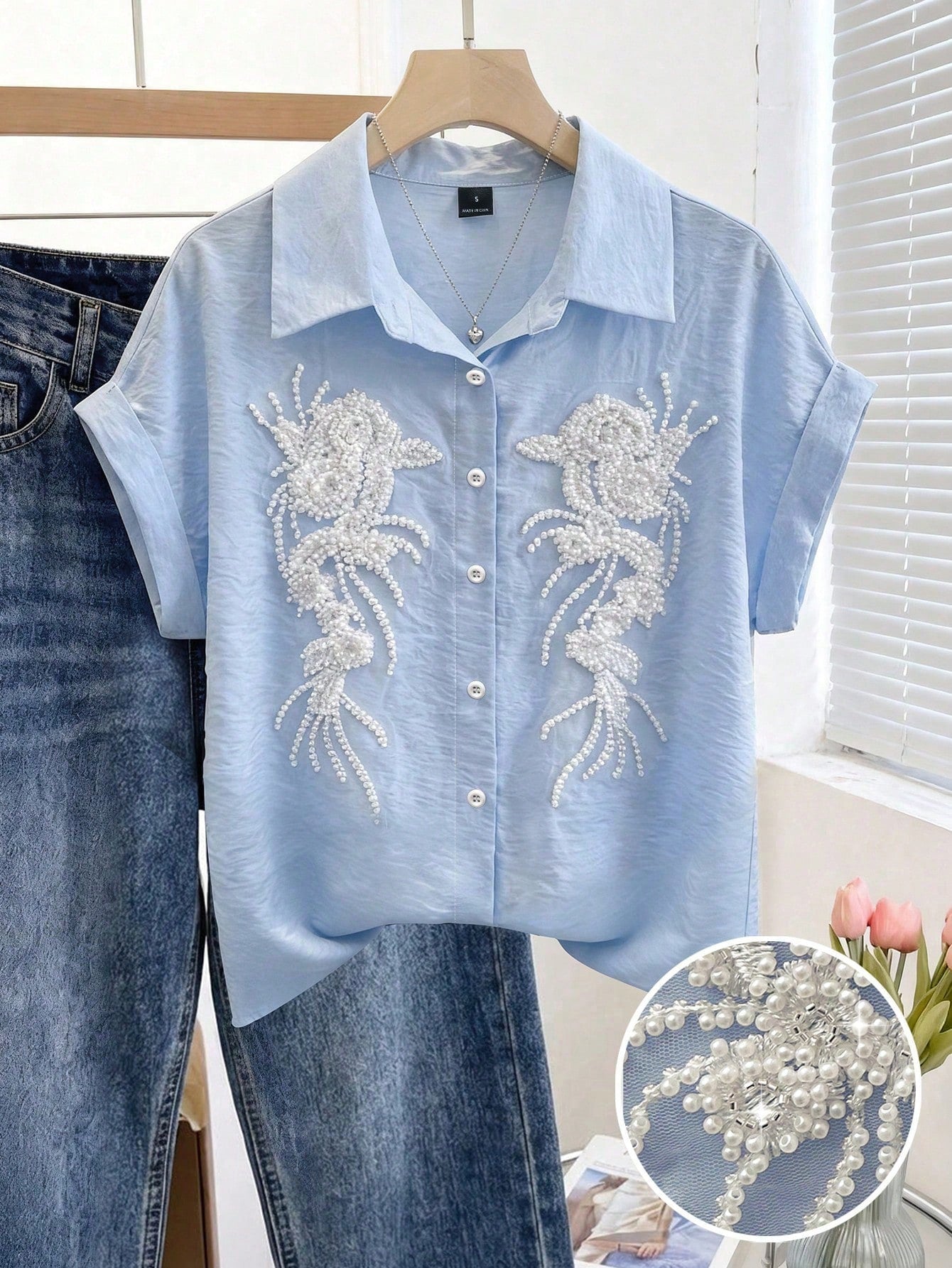 LUNE Women's Blouse, Women's Spring/Summer New Blouse, Summer, Women's Commuter Style Blouse, Casual Striped Loose Fit Button-Front Blouse, Fashion Casual Commuter Style Daily Casual Wear