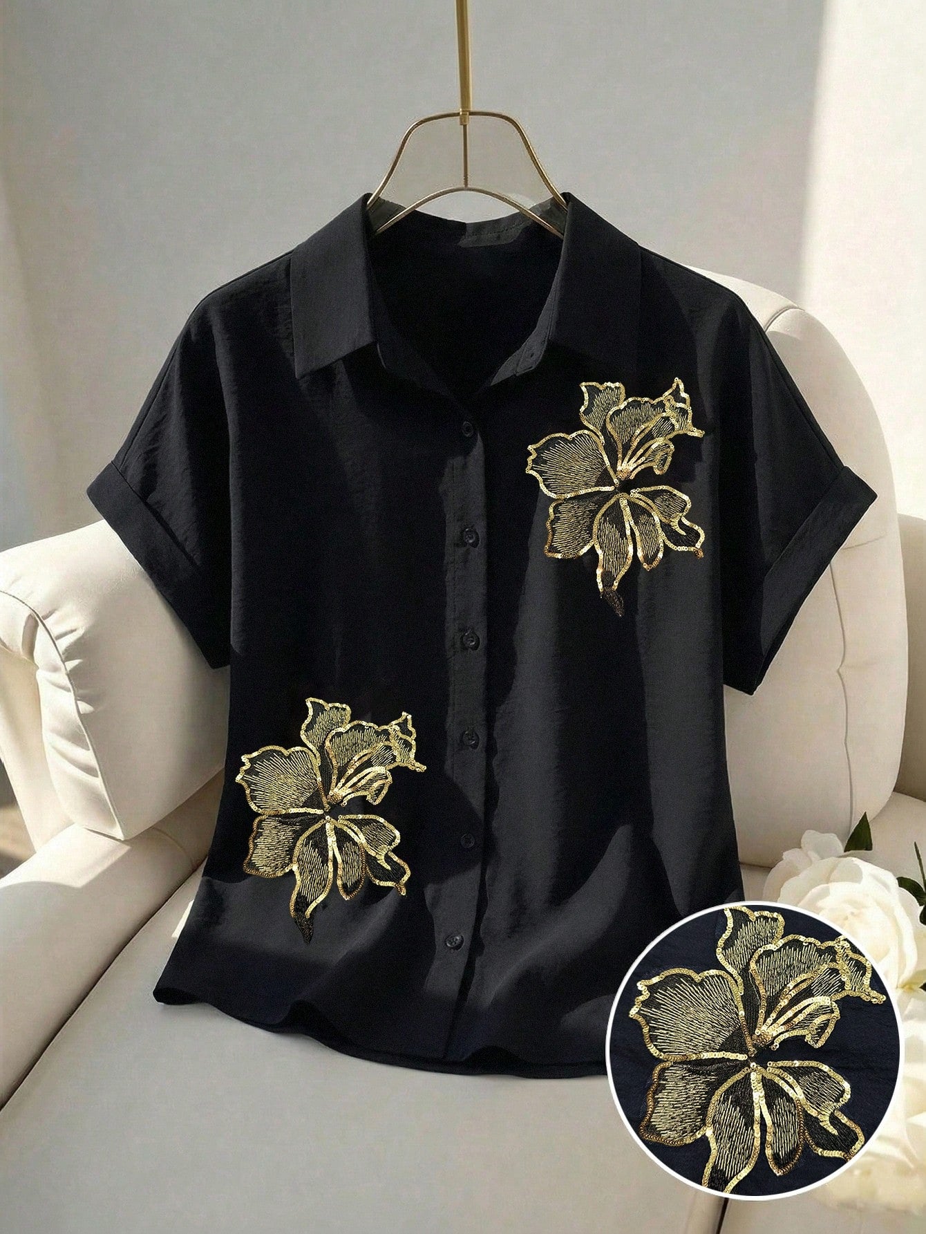 LUNE Women's Blouse, Women's Spring/Summer New Blouse, Summer, Women's Commuter Style Blouse, Casual Striped Loose Fit Button-Front Blouse, Fashion Casual Commuter Style Daily Casual Wear