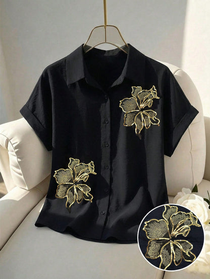 LUNE Women's Blouse, Women's Spring/Summer New Blouse, Summer, Women's Commuter Style Blouse, Casual Striped Loose Fit Button-Front Blouse, Fashion Casual Commuter Style Daily Casual Wear