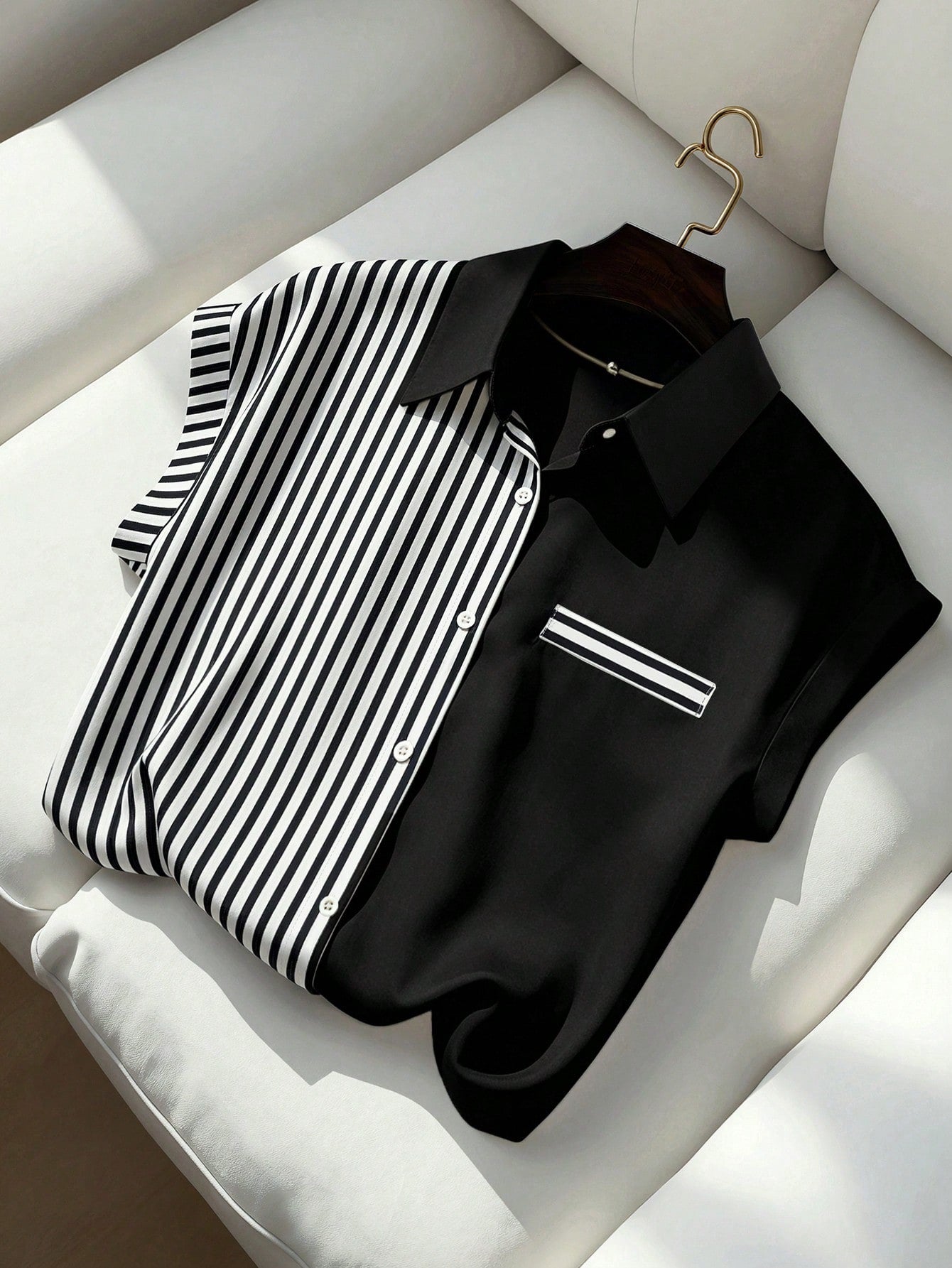 LUNE Women's Blouse, Women's Spring/Summer New Blouse, Summer, Women's Commuter Style Blouse, Casual Striped Loose Fit Button-Front Blouse, Fashion Casual Commuter Style Daily Casual Wear