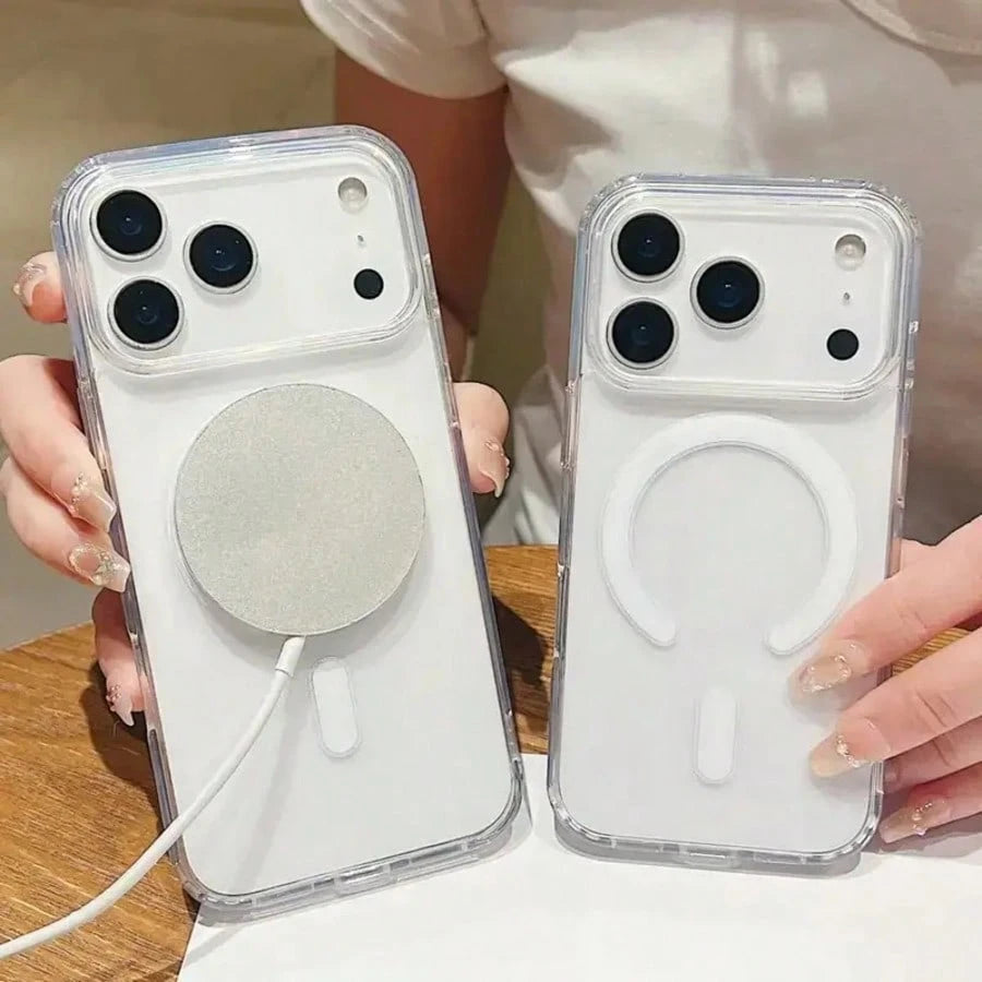 Luxury Magnetic Wireless Charge Case Compatible With IPhone 17 E 16 15 14 Plus 13 Pro Max 12 11 Mini Back Cover Transparent Cover