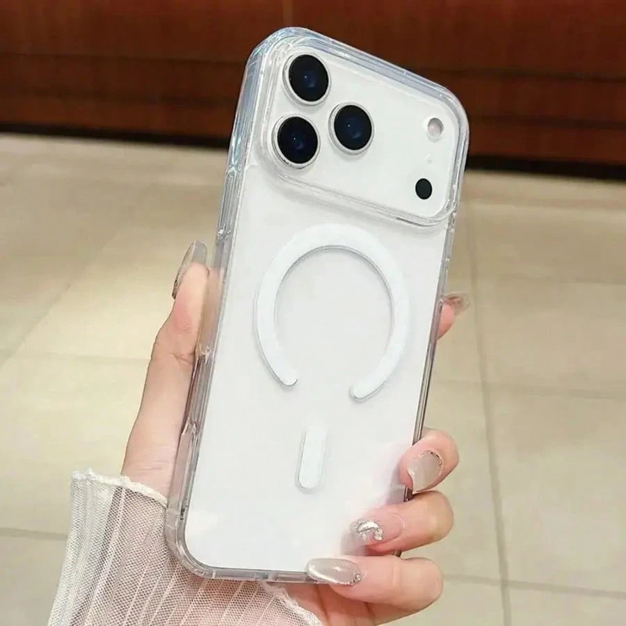 Luxury Magnetic Wireless Charge Case Compatible With IPhone 17 E 16 15 14 Plus 13 Pro Max 12 11 Mini Back Cover Transparent Cover