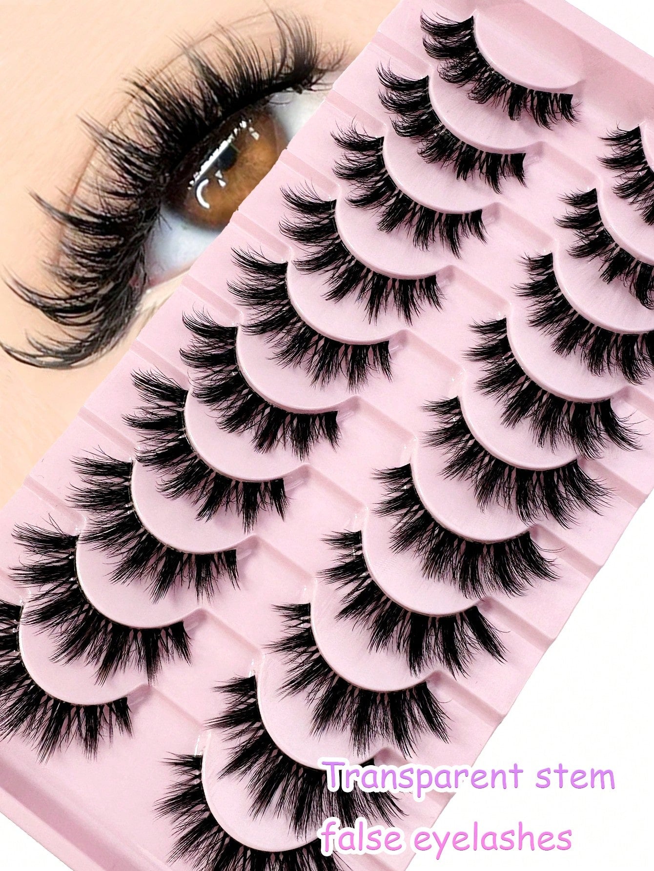 LYBCG 10 Pairs Natural Look False Eyelashes, Handmade Faux Mink Transparent Stem False Lashes, Lightweight & Reusable For Women's Daily Life Cosplay Manga Cat False Lashes Makeup And Work