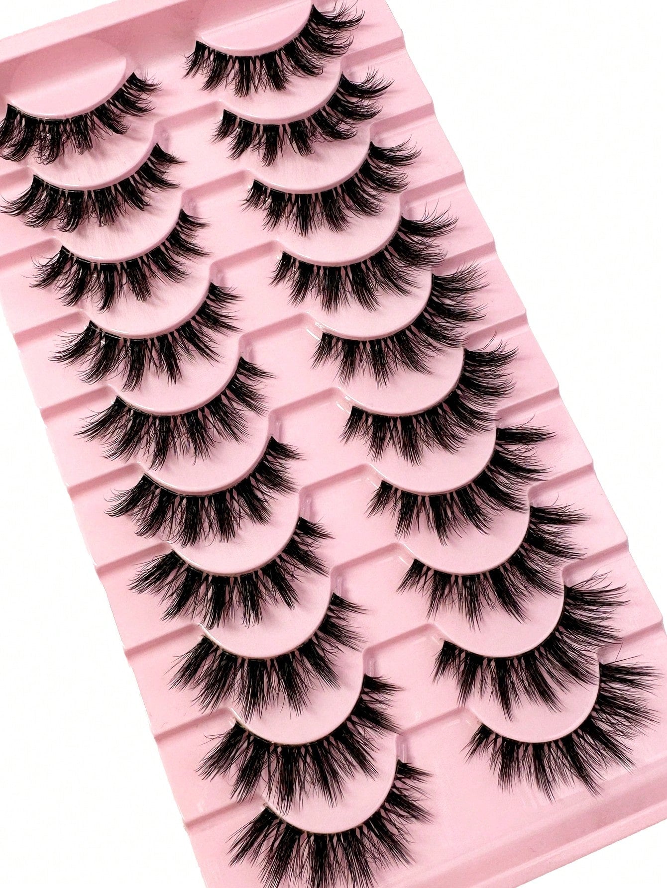 LYBCG 10 Pairs Natural Look False Eyelashes, Handmade Faux Mink Transparent Stem False Lashes, Lightweight & Reusable For Women's Daily Life Cosplay Manga Cat False Lashes Makeup And Work