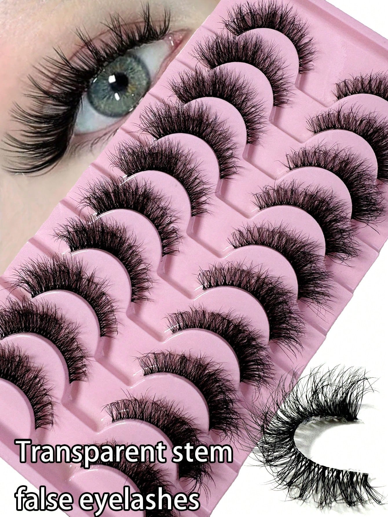 LYBCG 10 Pairs Natural Look False Eyelashes, Handmade Faux Mink Transparent Stem False Lashes, Lightweight & Reusable For Women's Daily Life Cosplay Manga Cat False Lashes Makeup And Work