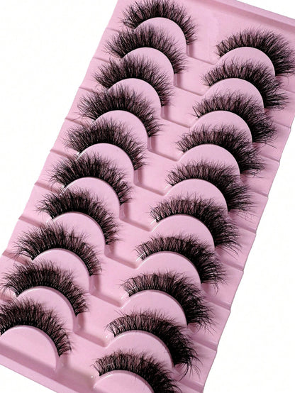 LYBCG 10 Pairs Natural Look False Eyelashes, Handmade Faux Mink Transparent Stem False Lashes, Lightweight & Reusable For Women's Daily Life Cosplay Manga Cat False Lashes Makeup And Work