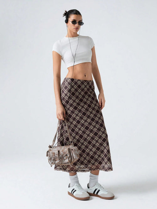 LYSMO Ladies' Plaid Mesh Skirt