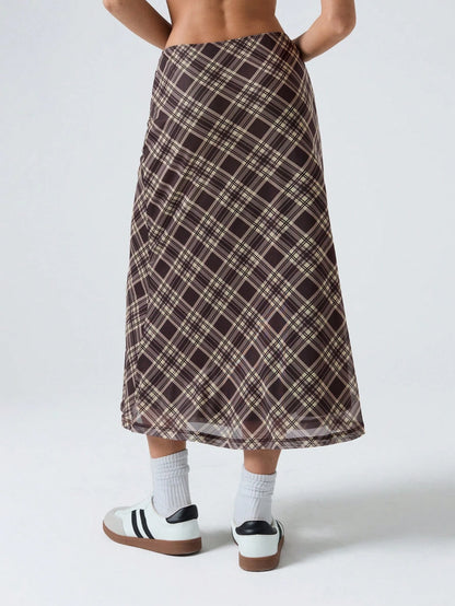 LYSMO Ladies' Plaid Mesh Skirt