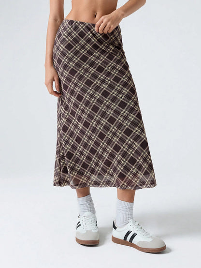 LYSMO Ladies' Plaid Mesh Skirt