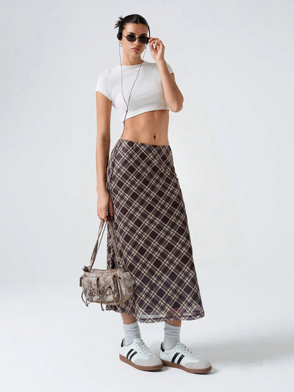 LYSMO Ladies' Plaid Mesh Skirt