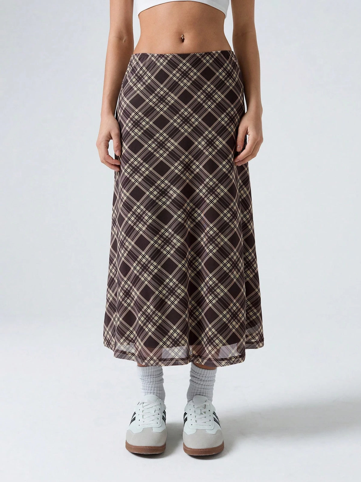 LYSMO Ladies' Plaid Mesh Skirt