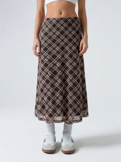 LYSMO Ladies' Plaid Mesh Skirt