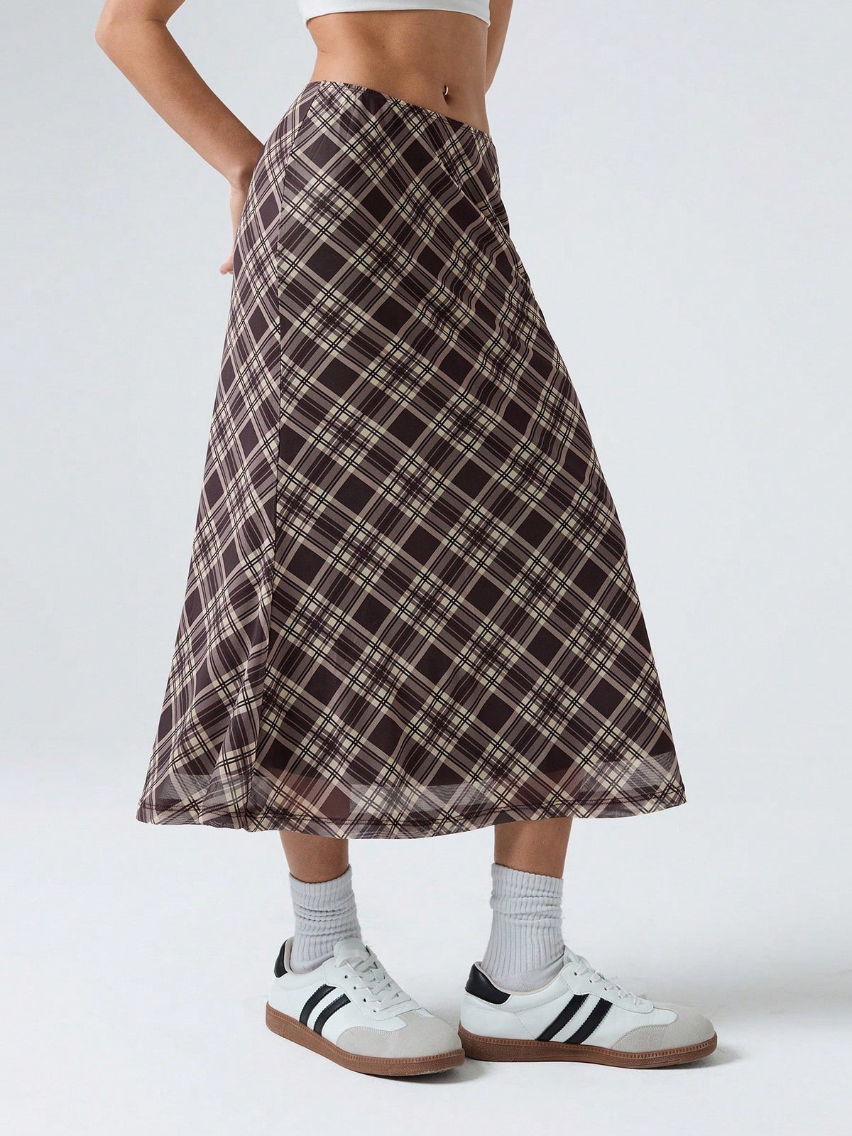 LYSMO Ladies' Plaid Mesh Skirt