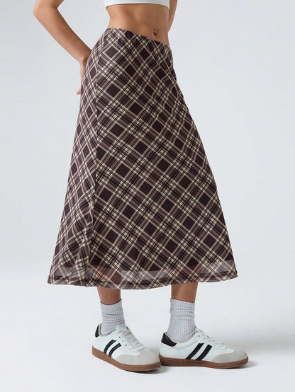 LYSMO Ladies' Plaid Mesh Skirt
