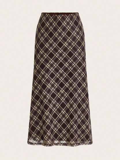 LYSMO Ladies' Plaid Mesh Skirt