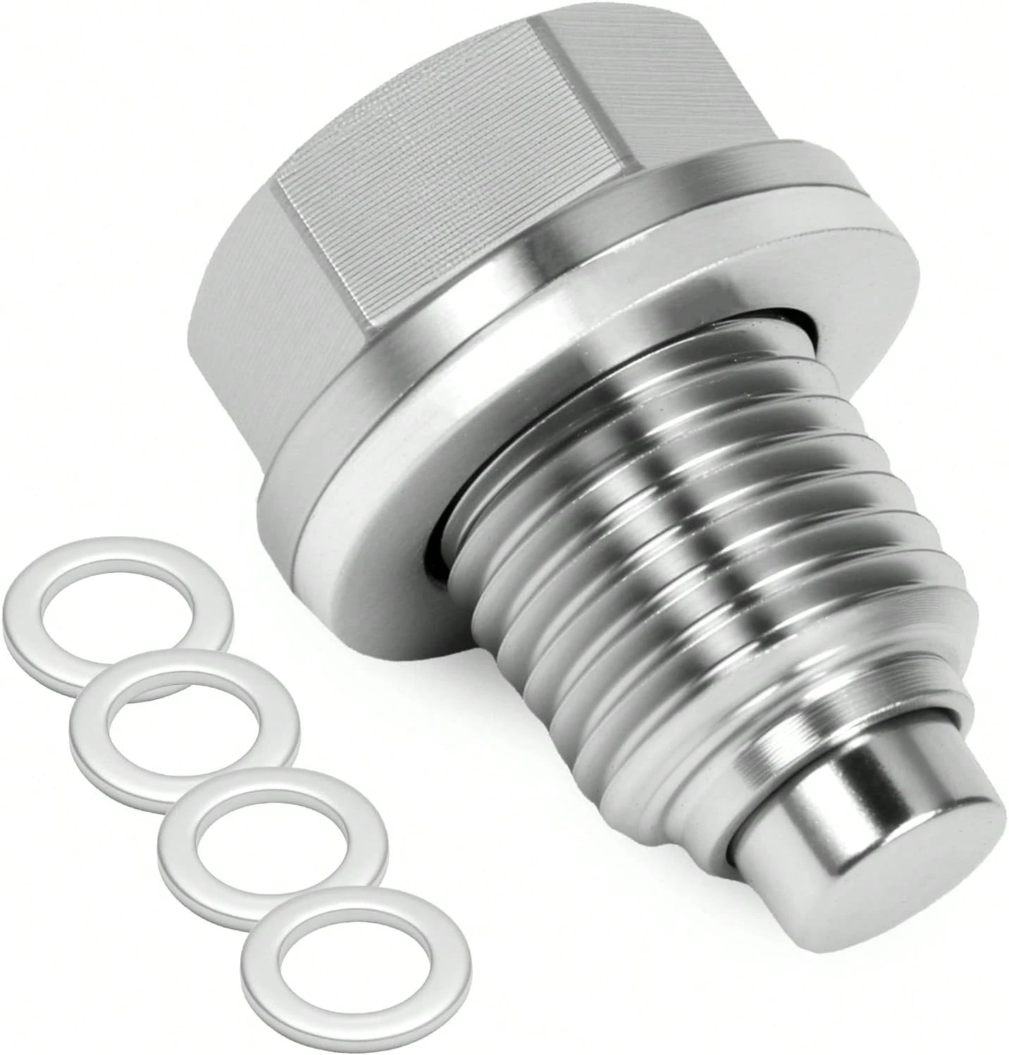 M14x15 Magnetic Oil Drain Plug, 5PCS Aluminum Sealing Washers, Stainless Steel Oil Pan Drain, Universal Leak-Proof Replacement, Suitable For Various Vehicle Models, Motorcycles, Boats