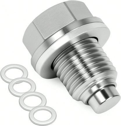 M14x15 Magnetic Oil Drain Plug, 5PCS Aluminum Sealing Washers, Stainless Steel Oil Pan Drain, Universal Leak-Proof Replacement, Suitable For Various Vehicle Models, Motorcycles, Boats