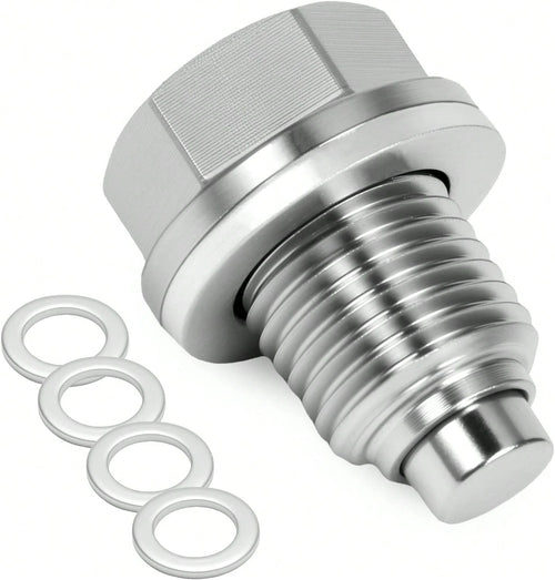 M14x15 Magnetic Oil Drain Plug, 5PCS Aluminum Sealing Washers, Stainless Steel Oil Pan Drain, Universal Leak-Proof Replacement, Suitable For Various Vehicle Models, Motorcycles, Boats