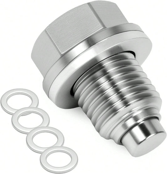 M14x15 Magnetic Oil Drain Plug, 5PCS Aluminum Sealing Washers, Stainless Steel Oil Pan Drain, Universal Leak-Proof Replacement, Suitable For Various Vehicle Models, Motorcycles, Boats