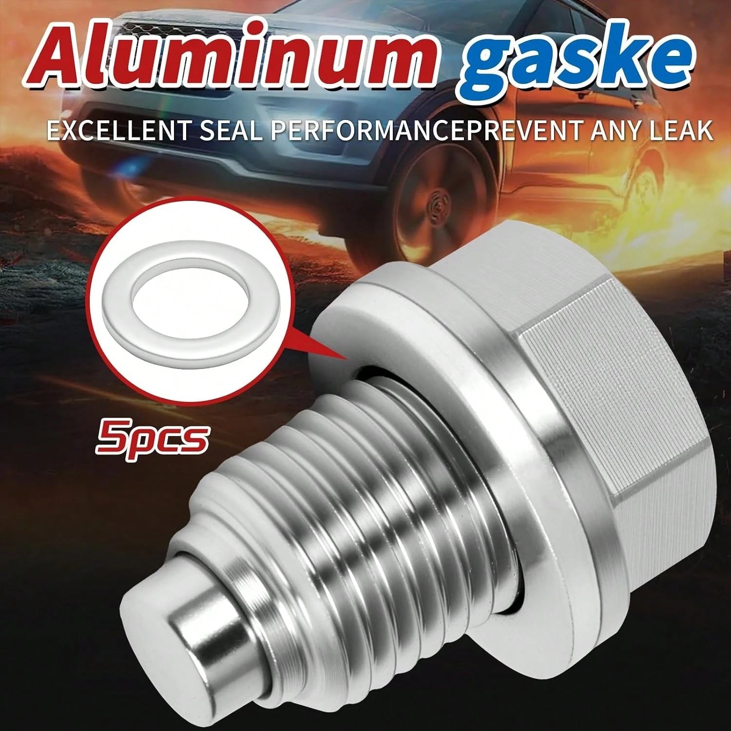 M14x15 Magnetic Oil Drain Plug, 5PCS Aluminum Sealing Washers, Stainless Steel Oil Pan Drain, Universal Leak-Proof Replacement, Suitable For Various Vehicle Models, Motorcycles, Boats