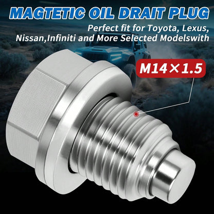 M14x15 Magnetic Oil Drain Plug, 5PCS Aluminum Sealing Washers, Stainless Steel Oil Pan Drain, Universal Leak-Proof Replacement, Suitable For Various Vehicle Models, Motorcycles, Boats