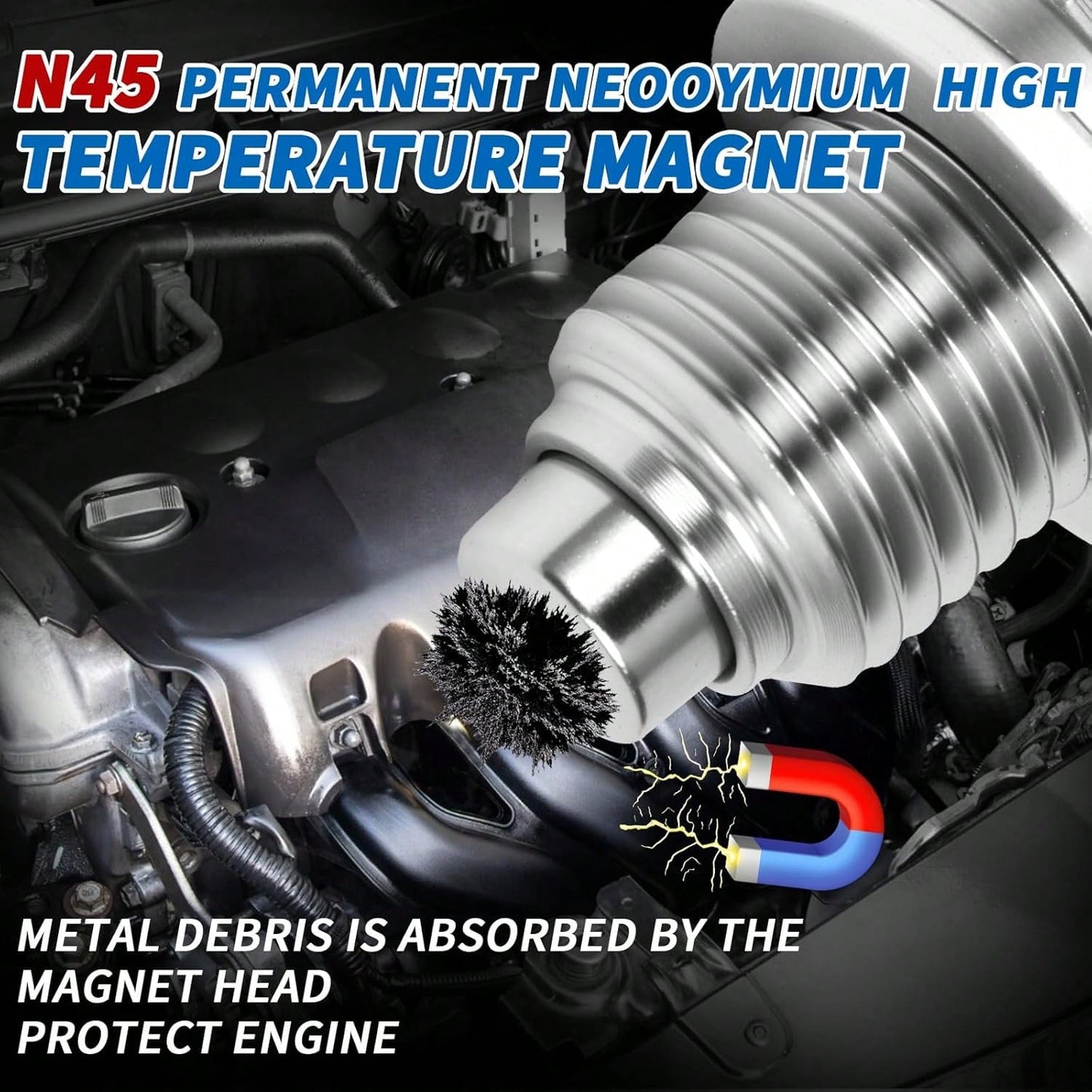 M14x15 Magnetic Oil Drain Plug, 5PCS Aluminum Sealing Washers, Stainless Steel Oil Pan Drain, Universal Leak-Proof Replacement, Suitable For Various Vehicle Models, Motorcycles, Boats