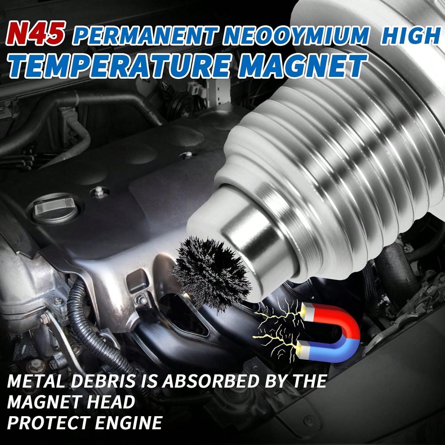 M14x15 Magnetic Oil Drain Plug, 5PCS Aluminum Sealing Washers, Stainless Steel Oil Pan Drain, Universal Leak-Proof Replacement, Suitable For Various Vehicle Models, Motorcycles, Boats