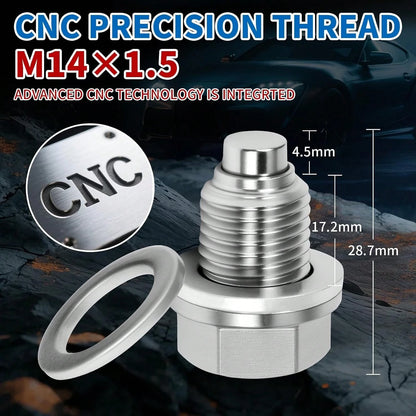 M14x15 Magnetic Oil Drain Plug, 5PCS Aluminum Sealing Washers, Stainless Steel Oil Pan Drain, Universal Leak-Proof Replacement, Suitable For Various Vehicle Models, Motorcycles, Boats