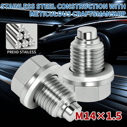M14x15 Magnetic Oil Drain Plug, 5PCS Aluminum Sealing Washers, Stainless Steel Oil Pan Drain, Universal Leak-Proof Replacement, Suitable For Various Vehicle Models, Motorcycles, Boats