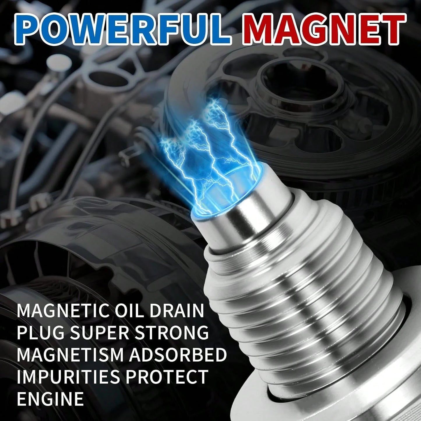 M14x15 Magnetic Oil Drain Plug, 5PCS Aluminum Sealing Washers, Stainless Steel Oil Pan Drain, Universal Leak-Proof Replacement, Suitable For Various Vehicle Models, Motorcycles, Boats