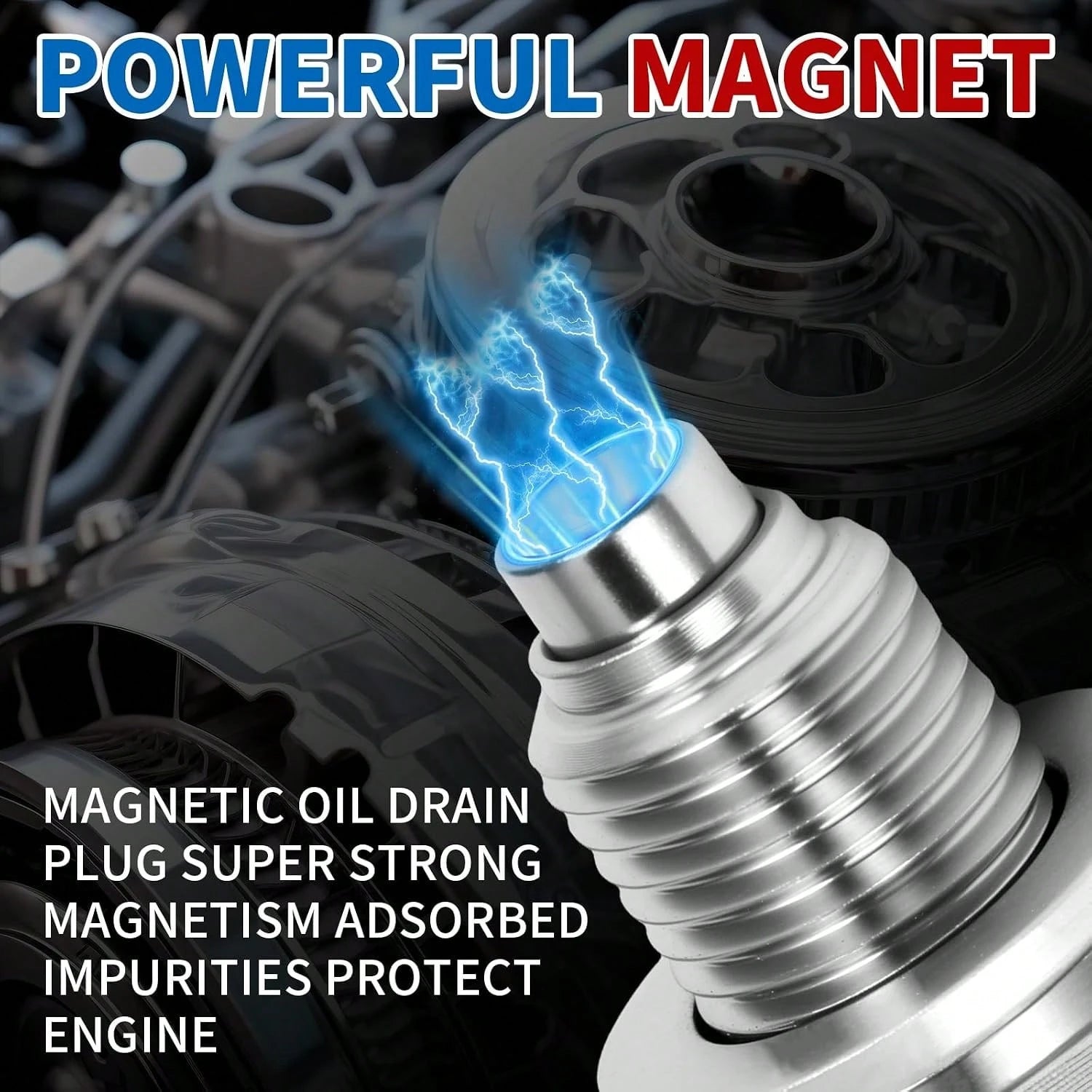 M14x15 Magnetic Oil Drain Plug, 5PCS Aluminum Sealing Washers, Stainless Steel Oil Pan Drain, Universal Leak-Proof Replacement, Suitable For Various Vehicle Models, Motorcycles, Boats