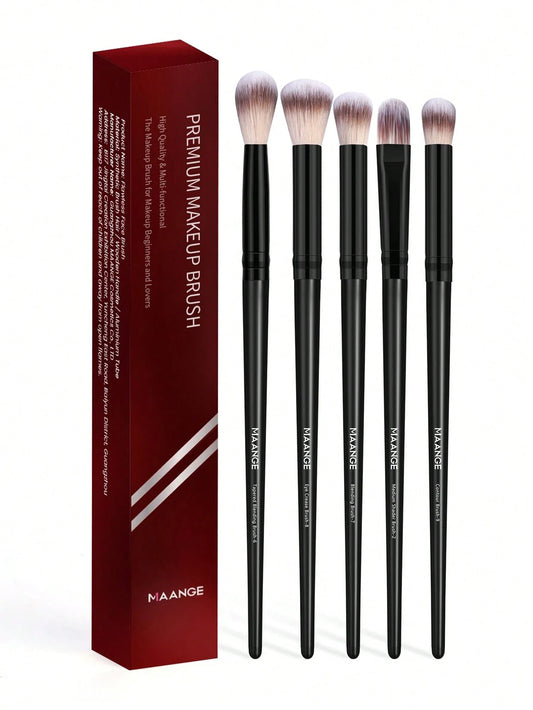 MAANGE 5pcs Professional Eye Makeup Brush Set, Including Eyeshadow Brush, Eyebrow Brush, Blending Brush, Eyeliner Brush, Portable, Ideal For Travel. Also A Great Gift For Women And Girls.