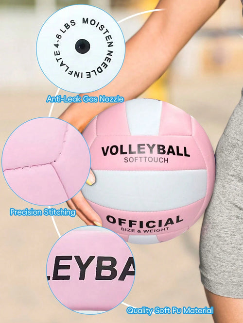 Macaron Dual-Color Size 5 Official Volleyball, Soft PU Touch, High Elasticity Durable, Leak-Proof Inflatable Volleyball, Suitable For Beach, Camping, Seaside Vacation, Backyard, Group Sports, Indoor D