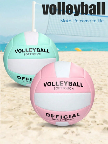 Macaron Dual-Color Size 5 Official Volleyball, Soft PU Touch, High Elasticity Durable, Leak-Proof Inflatable Volleyball, Suitable For Beach, Camping, Seaside Vacation, Backyard, Group Sports, Indoor D