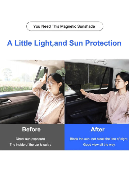 Magnetic Car Sun Shade, Non-Automatic Retractable Interior Sun Blocker, Heat Insulation Front Windshield & Side Window Curtain, Car Sun Shade Magnetic Mesh With Openings