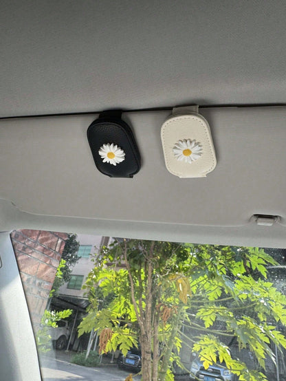 Magnetic Car Sunshade Glasses Clip- Cute Daisy Design, Fashionable Glasses Styling, Strong Magnetic Bracket, Car Accessories (Black), Car Accessories| Fun Design| Magnetic Fixation, Fashionable Car
