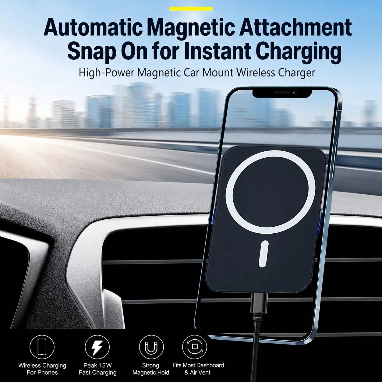 MagSafe Car Phone Holder- Air Vent Mount, Magnetic Phone Holder Compatible With IPhone 17, 16, 15 Series, 14 Series, Pixel 10 Etc.
