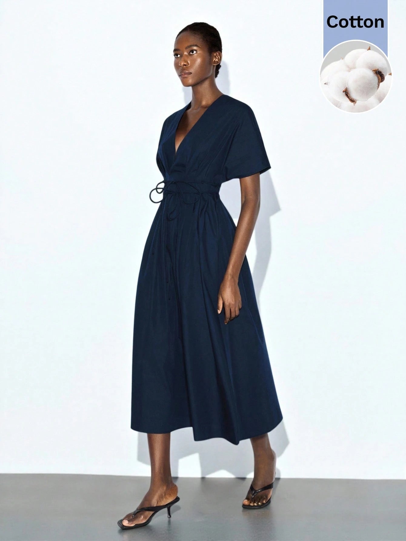 MAIJA Summer Beach Office Teachers' Day Brunch Tea Party Floral Smocked Ruffle Hem Flowy Maxi Dress Women's Clothing Elegant Minimalist Navy Blue