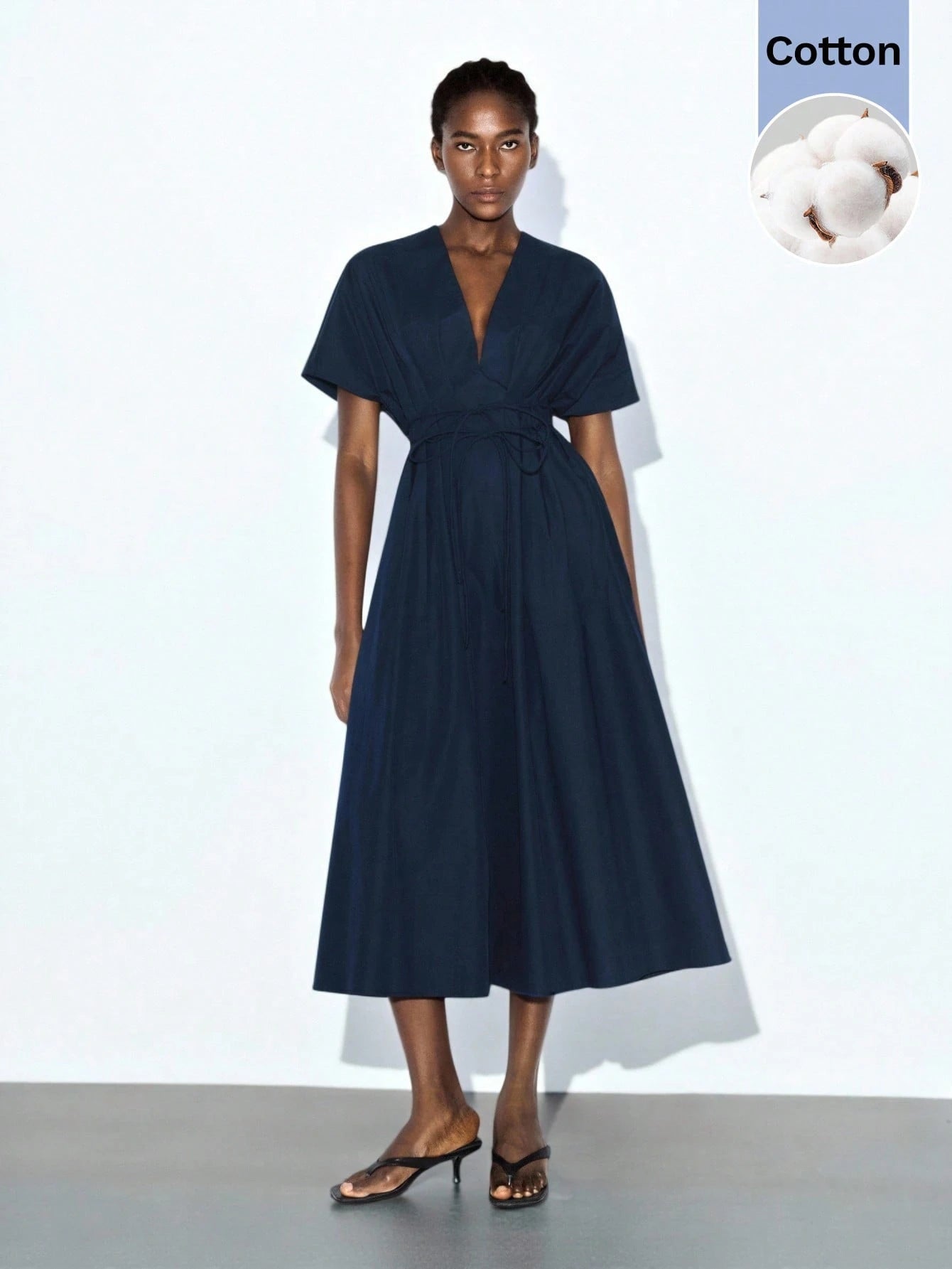 MAIJA Summer Beach Office Teachers' Day Brunch Tea Party Floral Smocked Ruffle Hem Flowy Maxi Dress Women's Clothing Elegant Minimalist Navy Blue