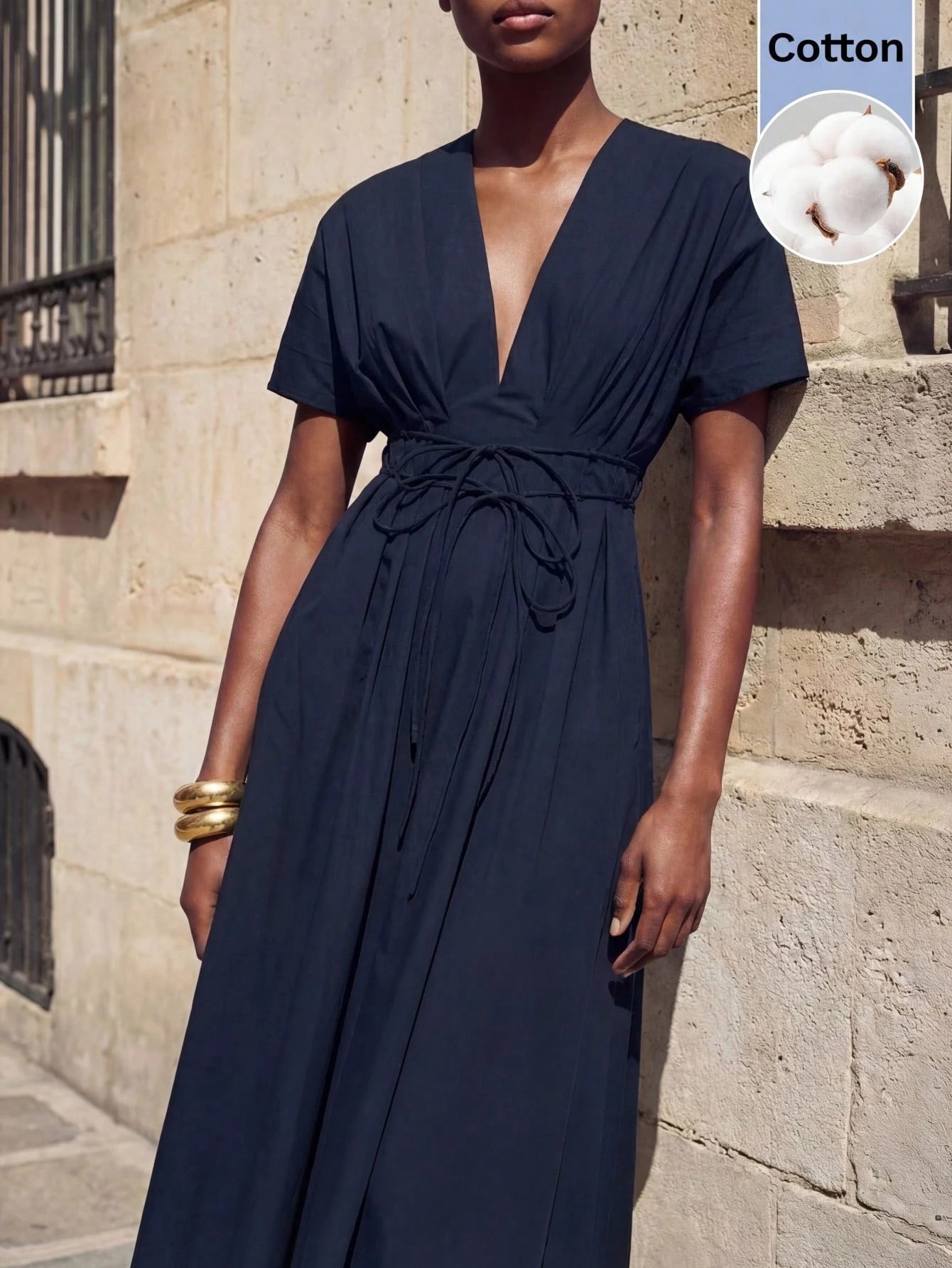 MAIJA Summer Beach Office Teachers' Day Brunch Tea Party Floral Smocked Ruffle Hem Flowy Maxi Dress Women's Clothing Elegant Minimalist Navy Blue